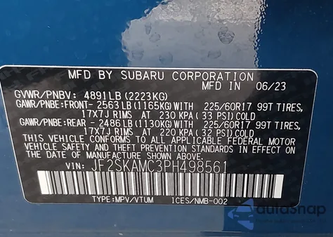 2023 Subaru Forester Wilderness from USA, damaged, VIN JF2SKAMC3PH498561